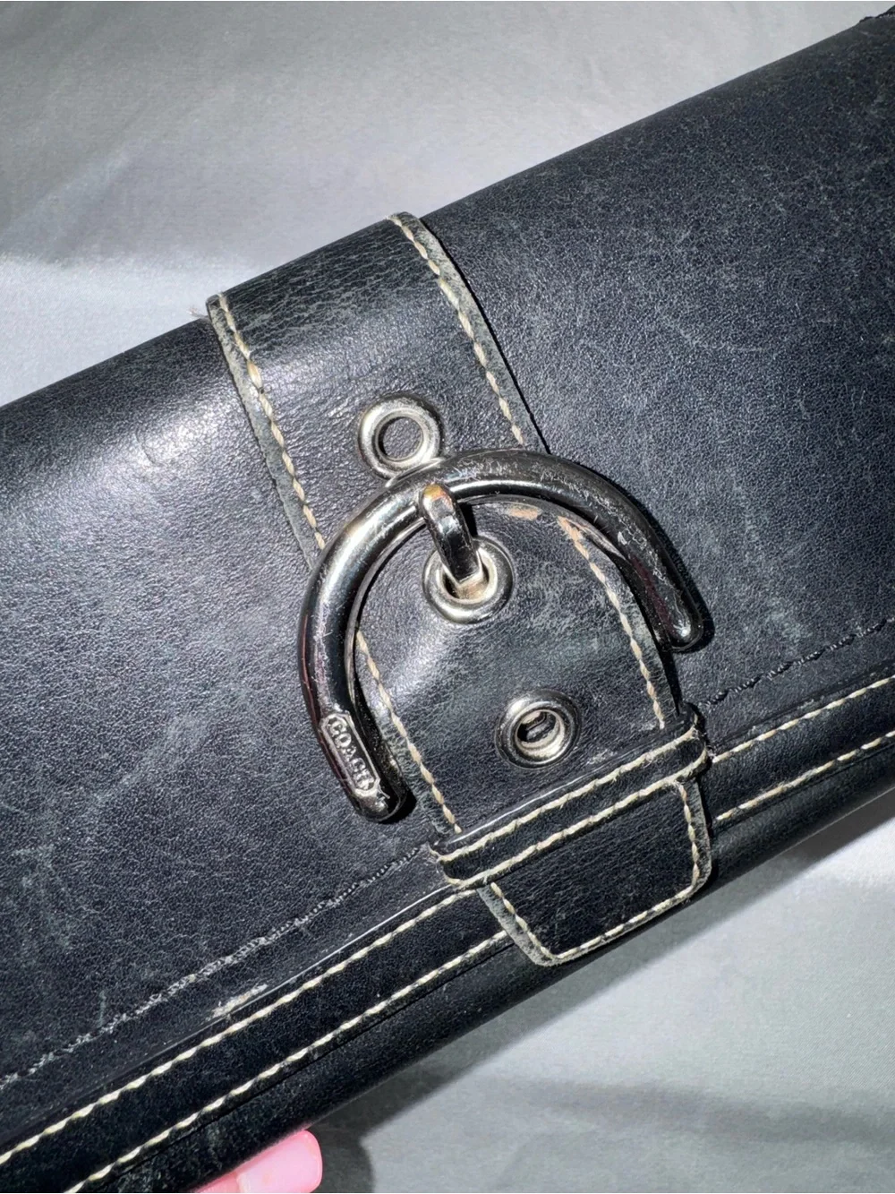 Coach Black Leather Wallet with Silver Buckle Detail